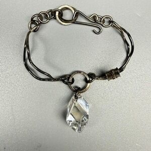 Vintage Artisan Crystal Charm Wire Bracelet 6.5" Signed Statement